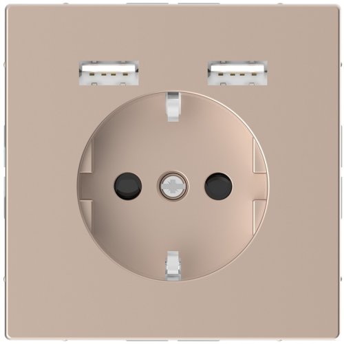 Розетка с заземлением +2xUSB тип A+A без рамки Schneider Electric Merten D-Life 1-м. шампань картинка